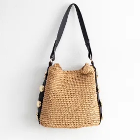 Elena Handbags Straw Woven Tote with Leather Straps