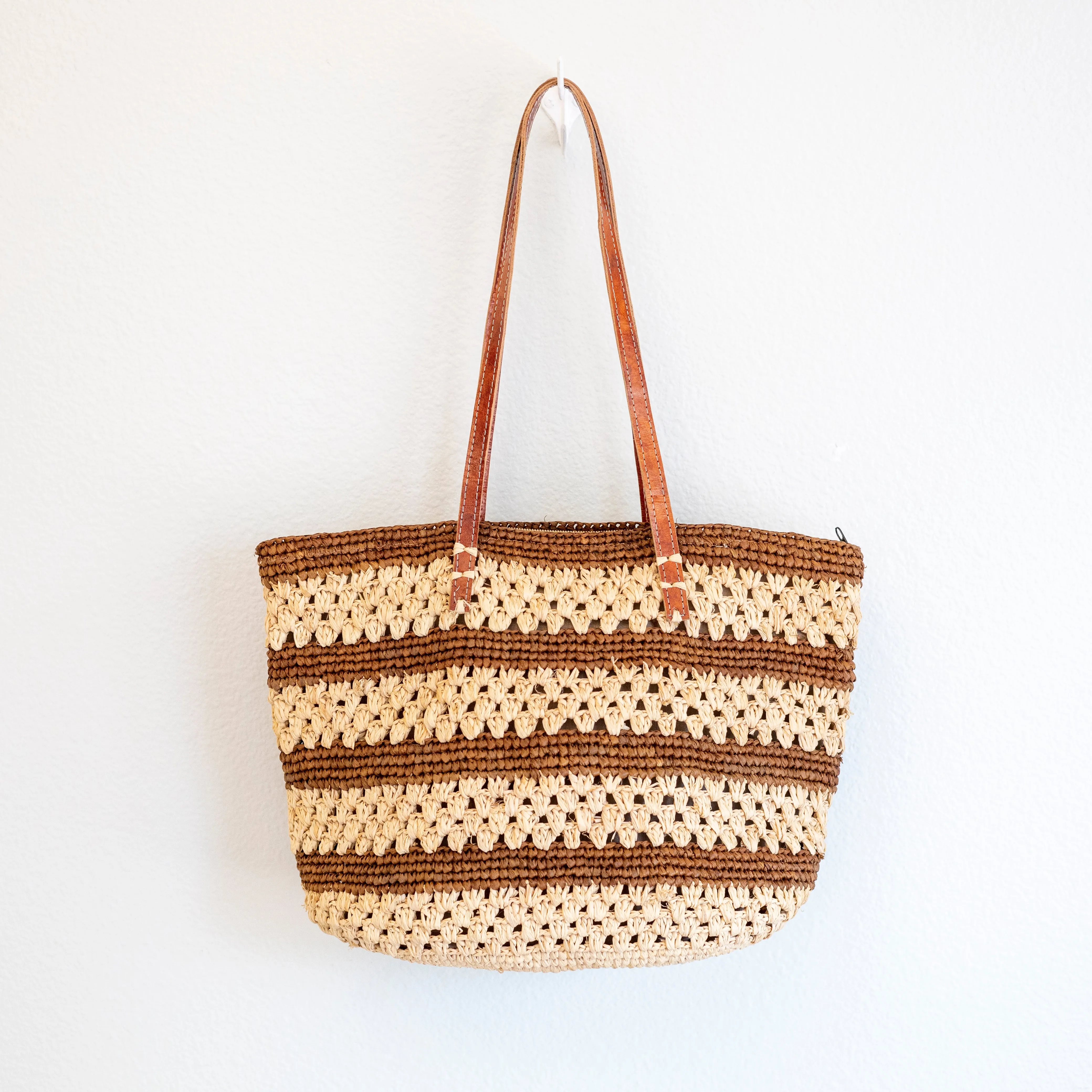 Elena Handbags Women's Soft Raffia Woven Summer Straw Tote with Genuine Leather Straps