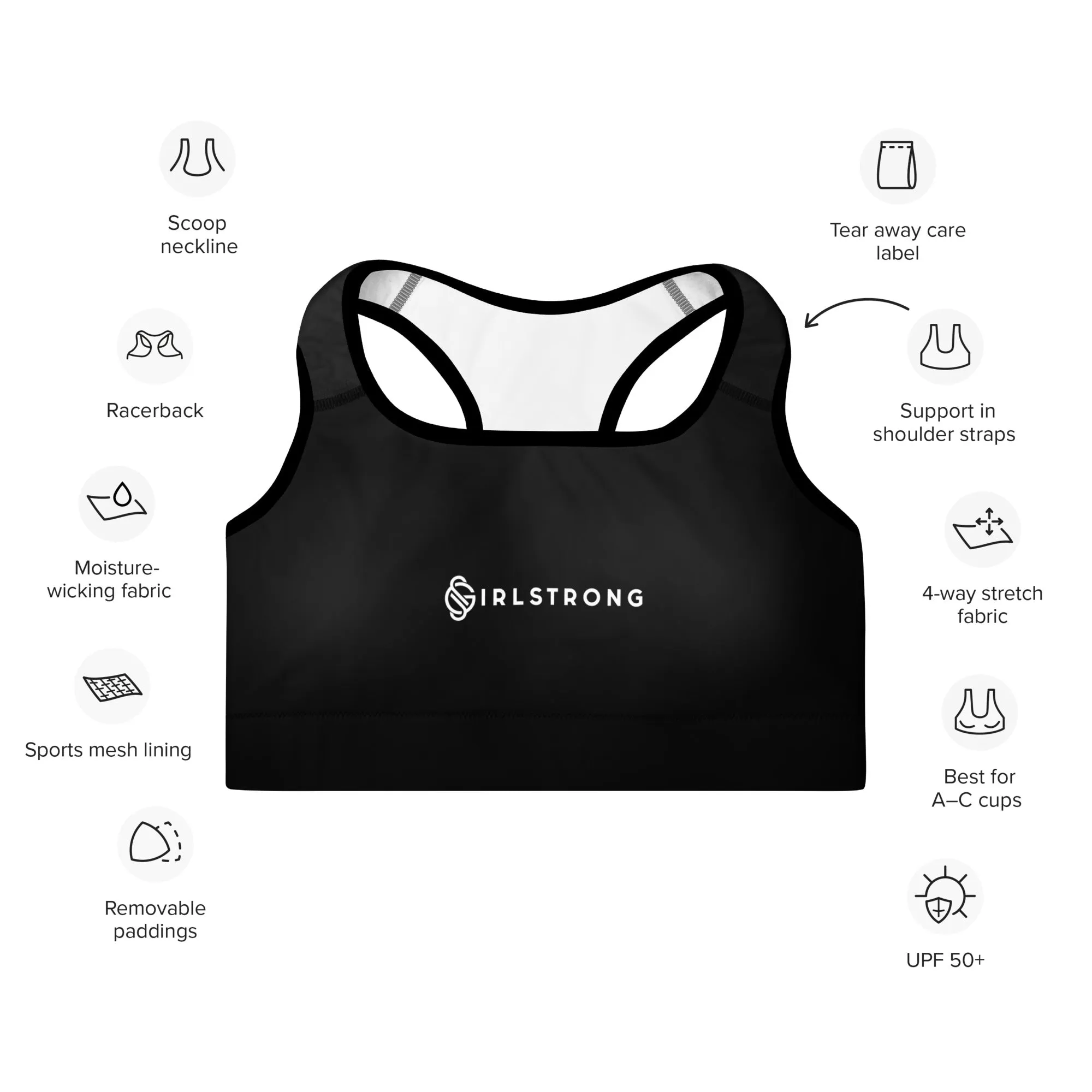 ELEVATED ESSENTIALS, GS LOGO THE PERFECT PADDED SPORTS BRA BLACK