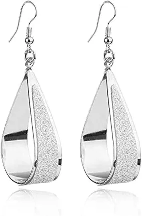 Fashion Women S Silver Crystal Scrub Water Drop Dangle Earrings Party Jewelry Gift