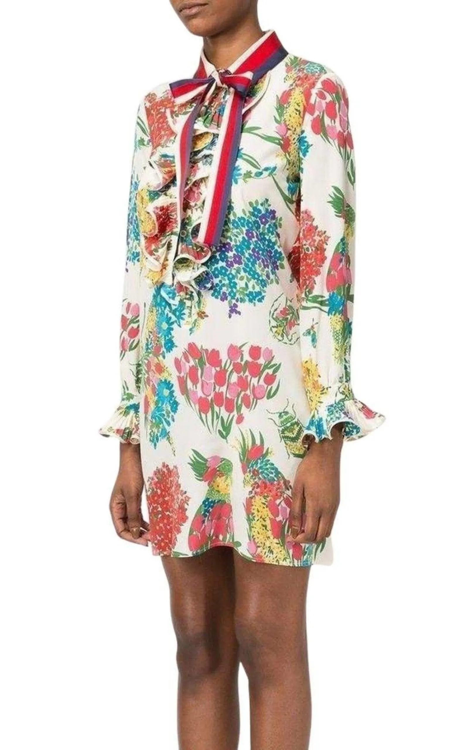 Floral Print Ruffle Trim Shirt Dress