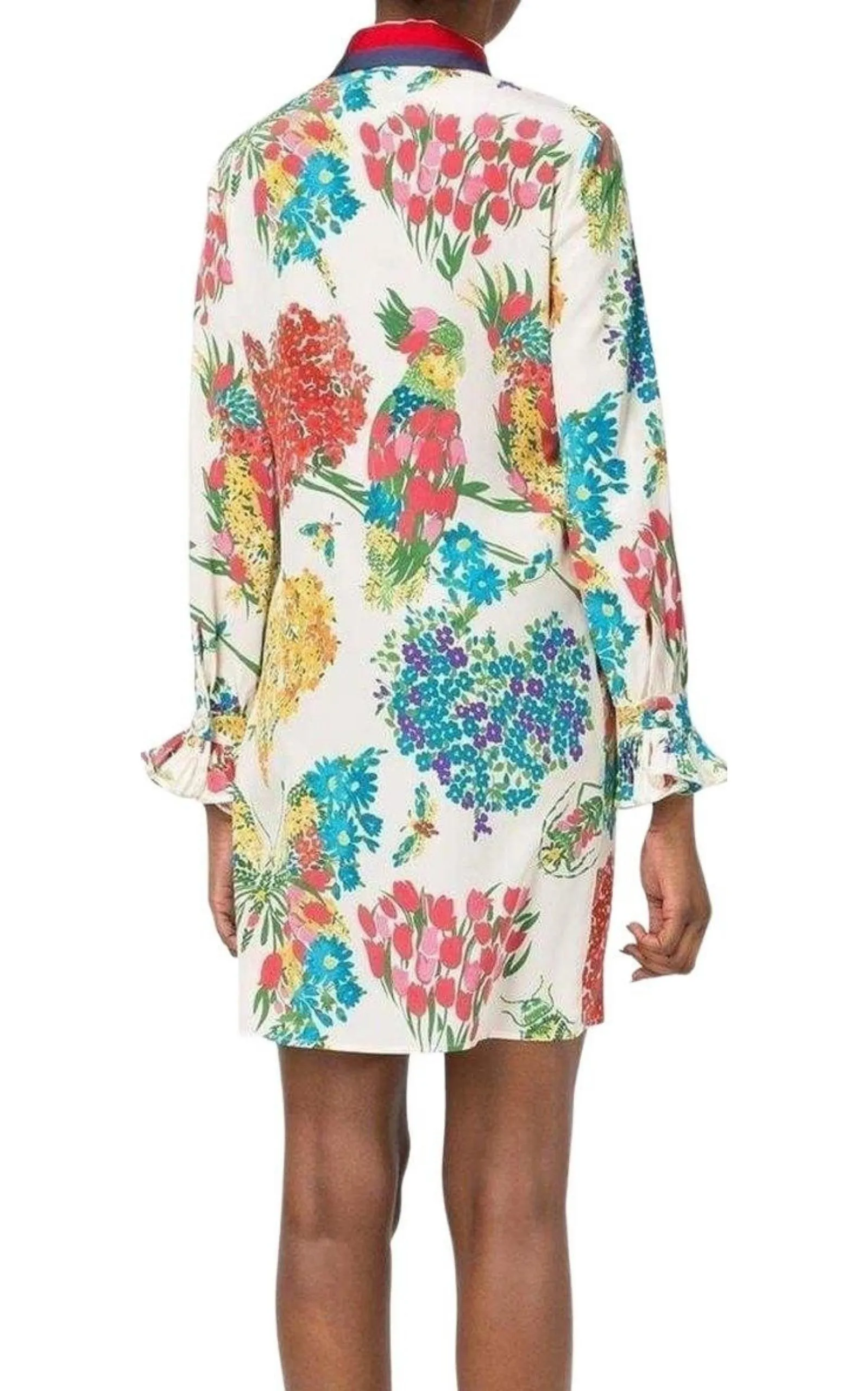 Floral Print Ruffle Trim Shirt Dress