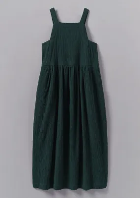 Gathered Waist Crinkled Cotton Dress | Oil Green