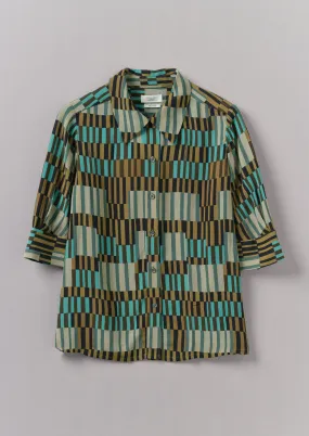 Gia Irregular Check Print Shirt | Olive/Mint