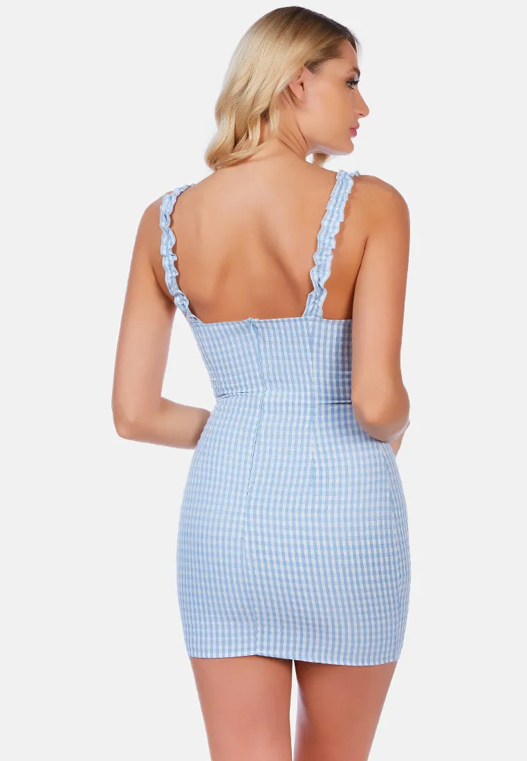 Gingham Check Bodycon Ruffle Dress By Ruw