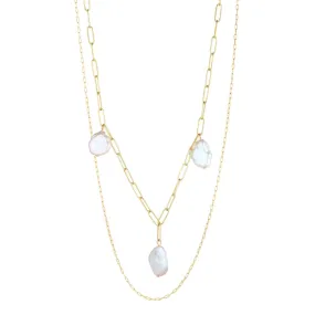 Gold Filled Paperclip & Fine Chain with Flat Baroque Pearl Pendant Necklace