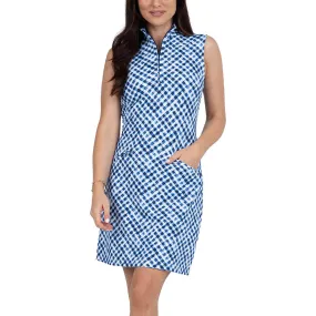 IBKUL Gingham Check Sleeveless Zip Mock Dress - Navy/White