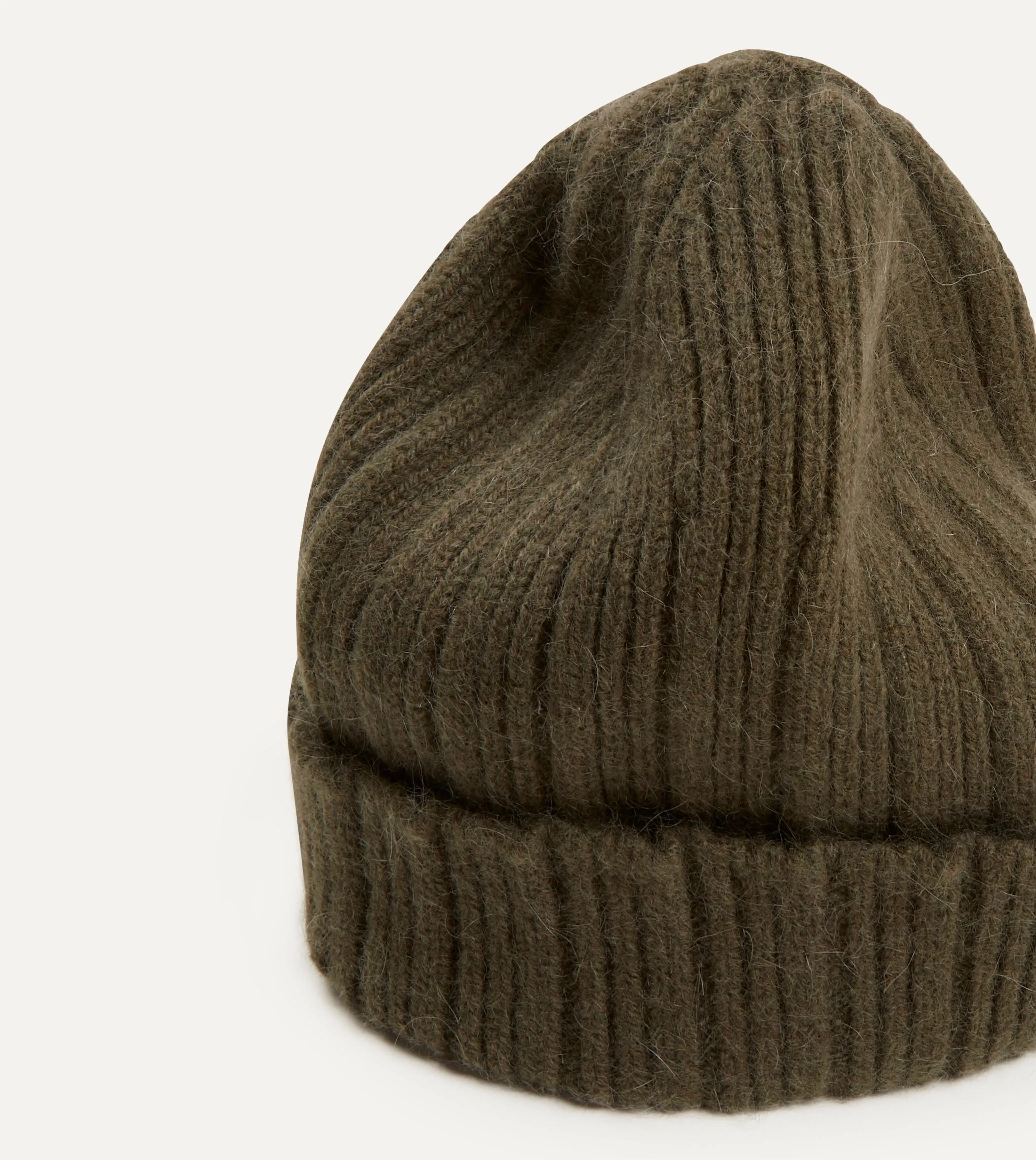 Khaki Green Angora Lambswool Ribbed Knit Cap