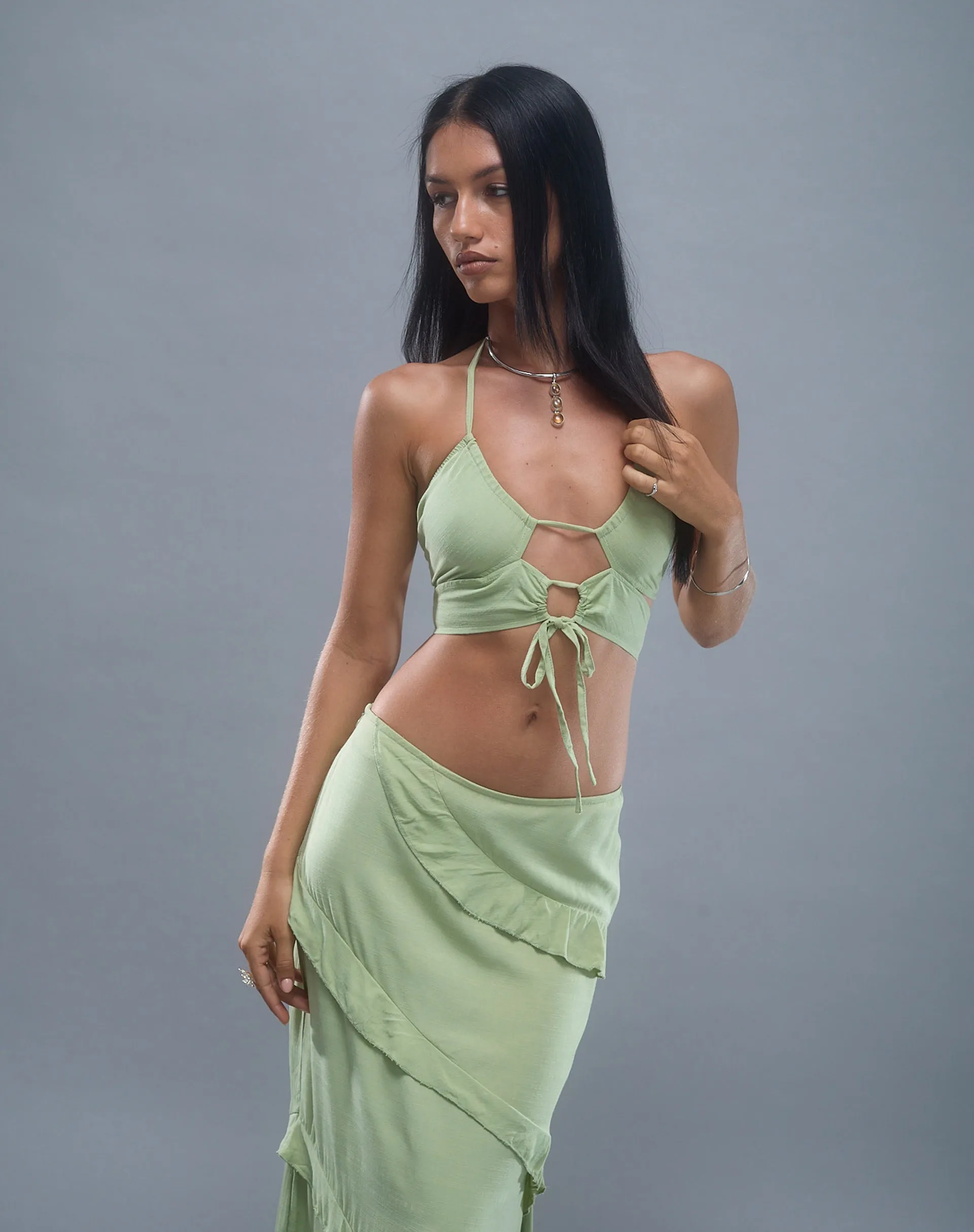 Koen Cut Out Top in Mint Sage