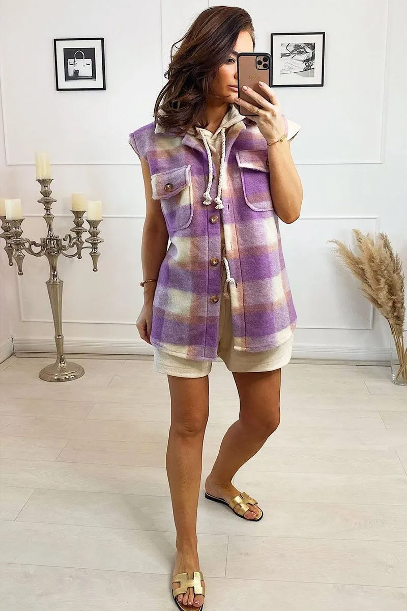 Lilac Check Sleeveless Shacket - Brittanie