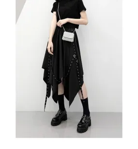 Long Irregular Dark Tie Street Wind Weave Buckle Y2k Skirt