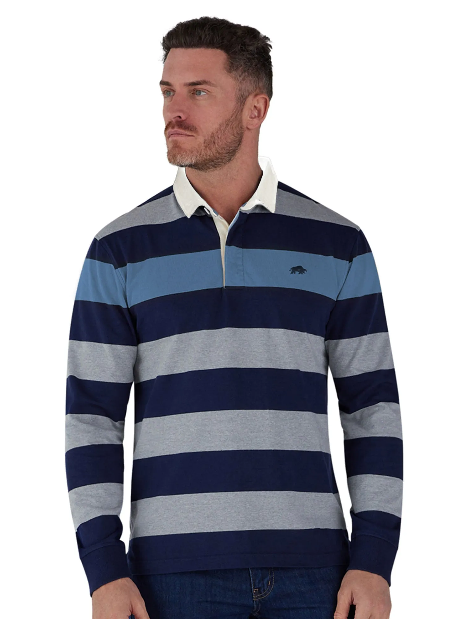 Long Sleeve Irregular Stripe Rugby - Grey & Blue