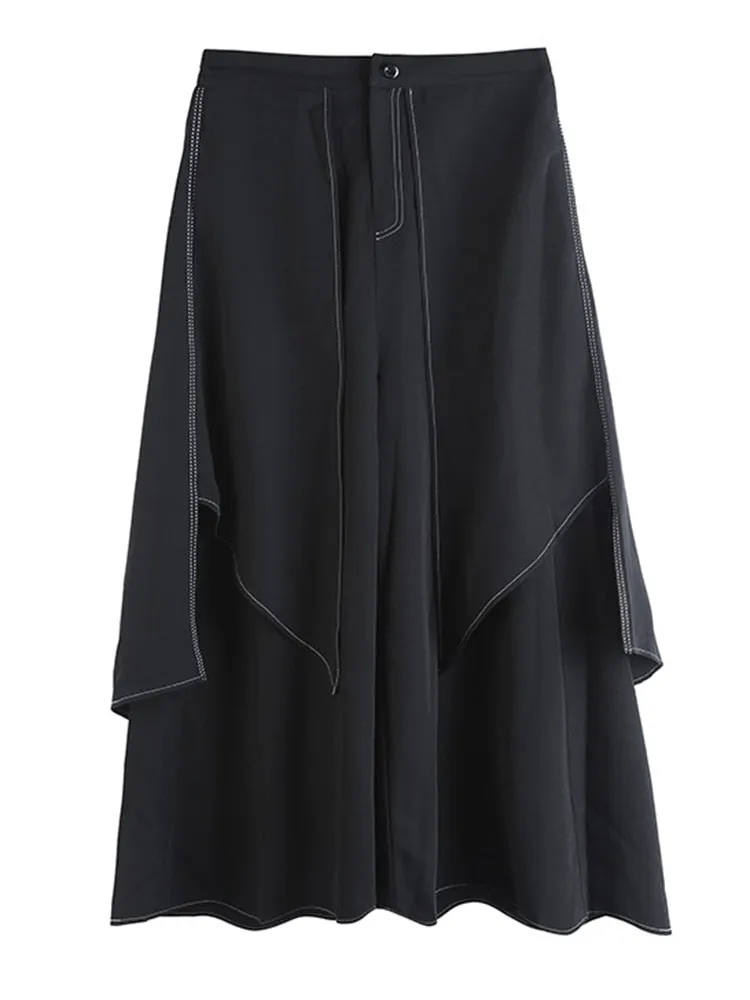 Luxe Irregular Wide Leg Black Linen Trousers