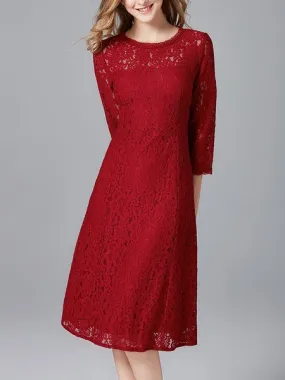 Maganda Simple Maroon Red Midi Lace Dress