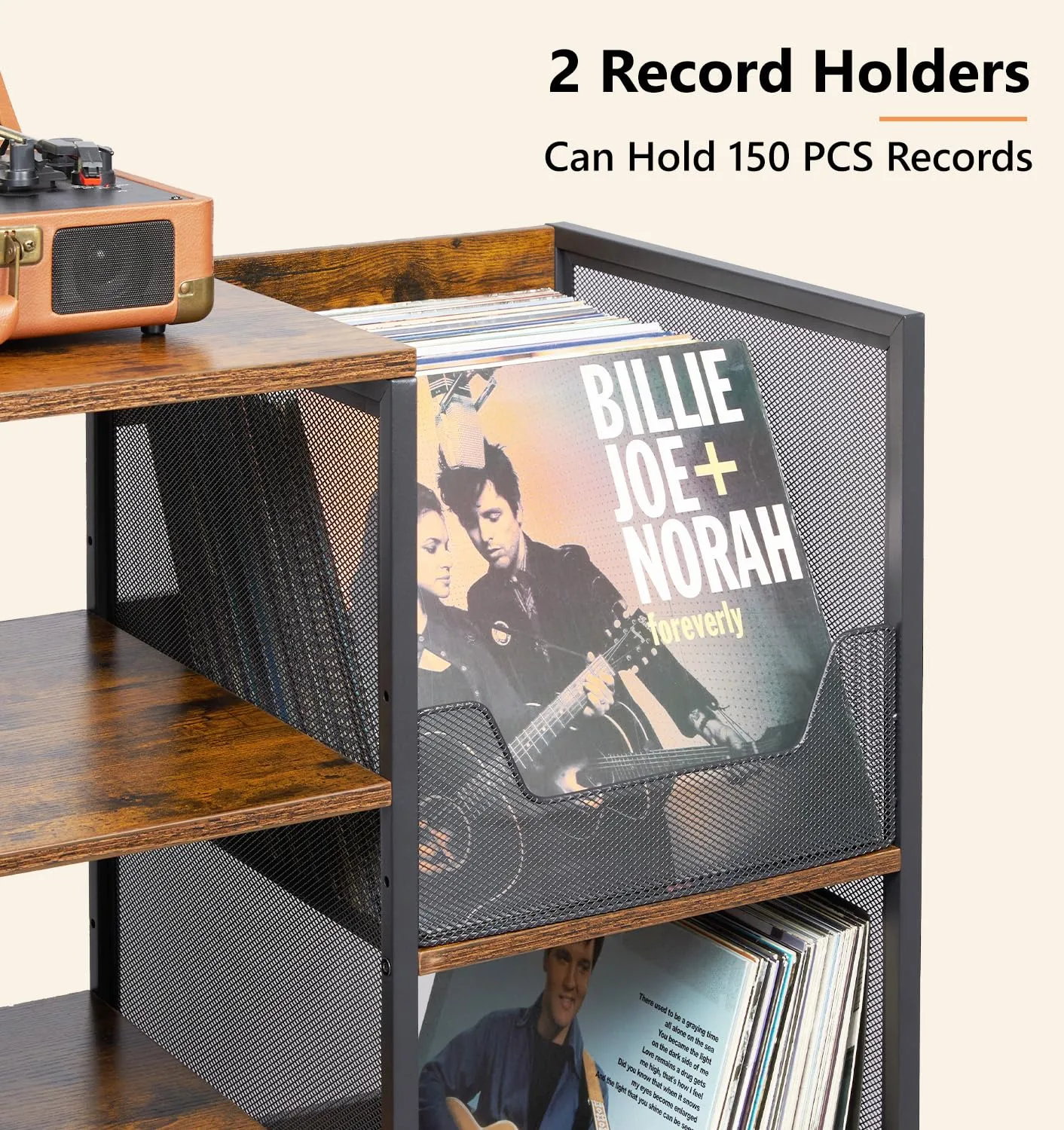 Media Console Table Stereo Stand Cabinet with Turntable Shelf, 4 Tier Record Player Stand Table with Vinyl Record Storage Holder, Audio Video Shelving Rack/Turntable Stand for Entertainment Center