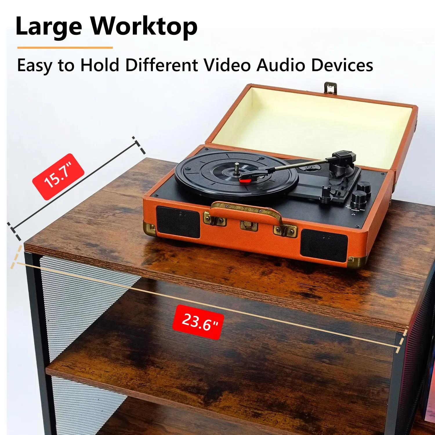 Media Console Table Stereo Stand Cabinet with Turntable Shelf, 4 Tier Record Player Stand Table with Vinyl Record Storage Holder, Audio Video Shelving Rack/Turntable Stand for Entertainment Center