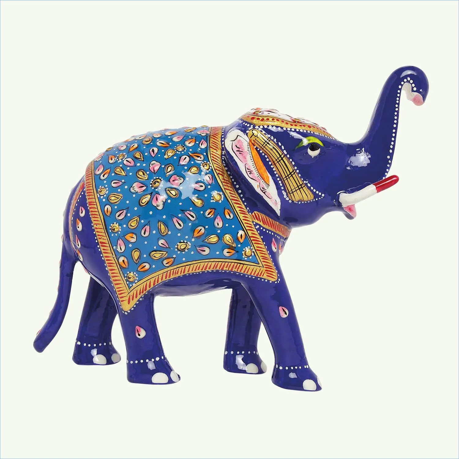 Metal Enamel Handpainted Trunk Up Elephant Big 6 in