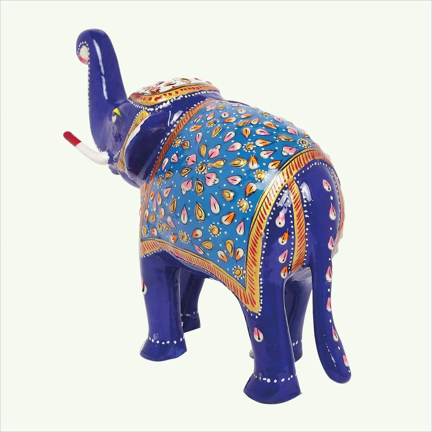 Metal Enamel Handpainted Trunk Up Elephant Big 6 in