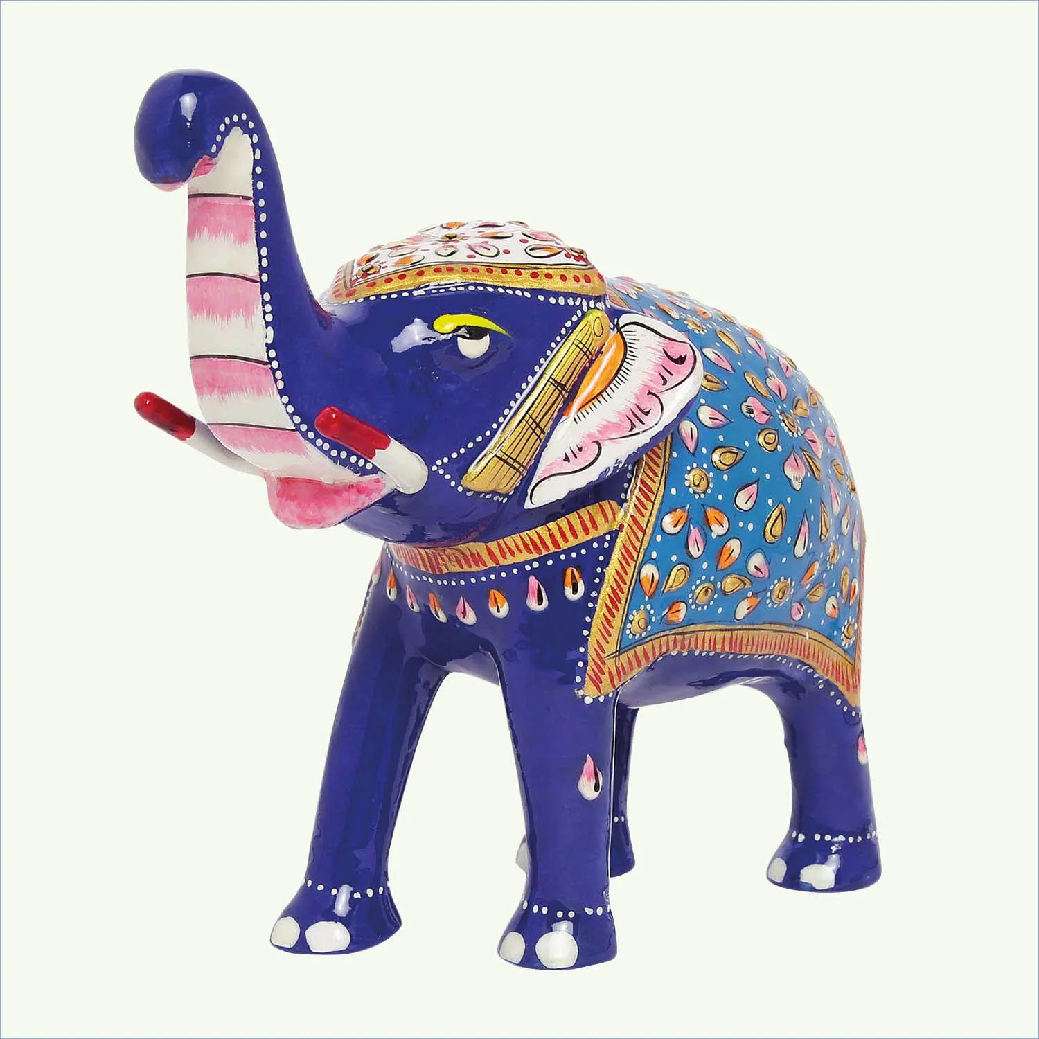 Metal Enamel Handpainted Trunk Up Elephant Big 6 in