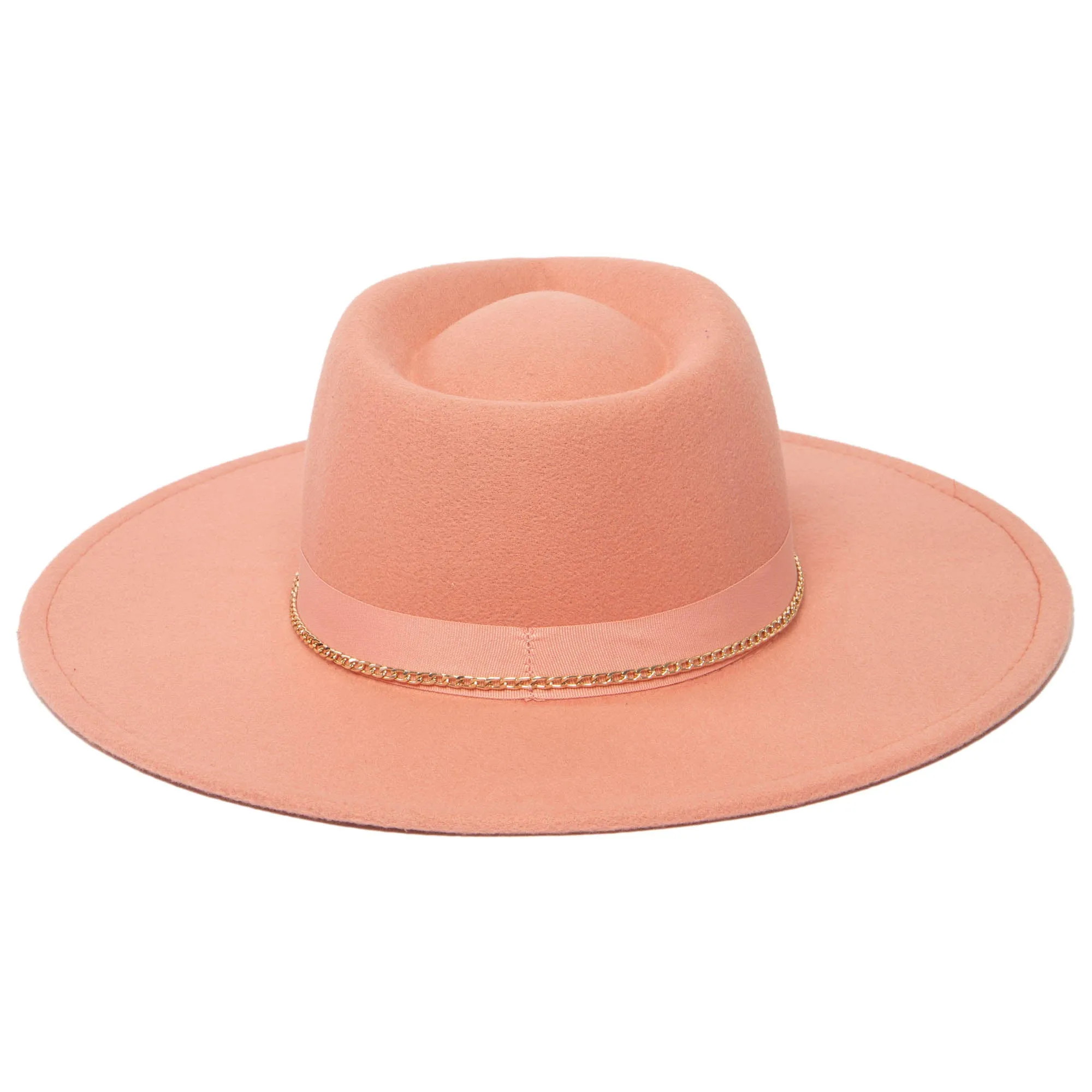 Mia - Faux Felt Fedora with Pinch Crown and Gold Trim Band