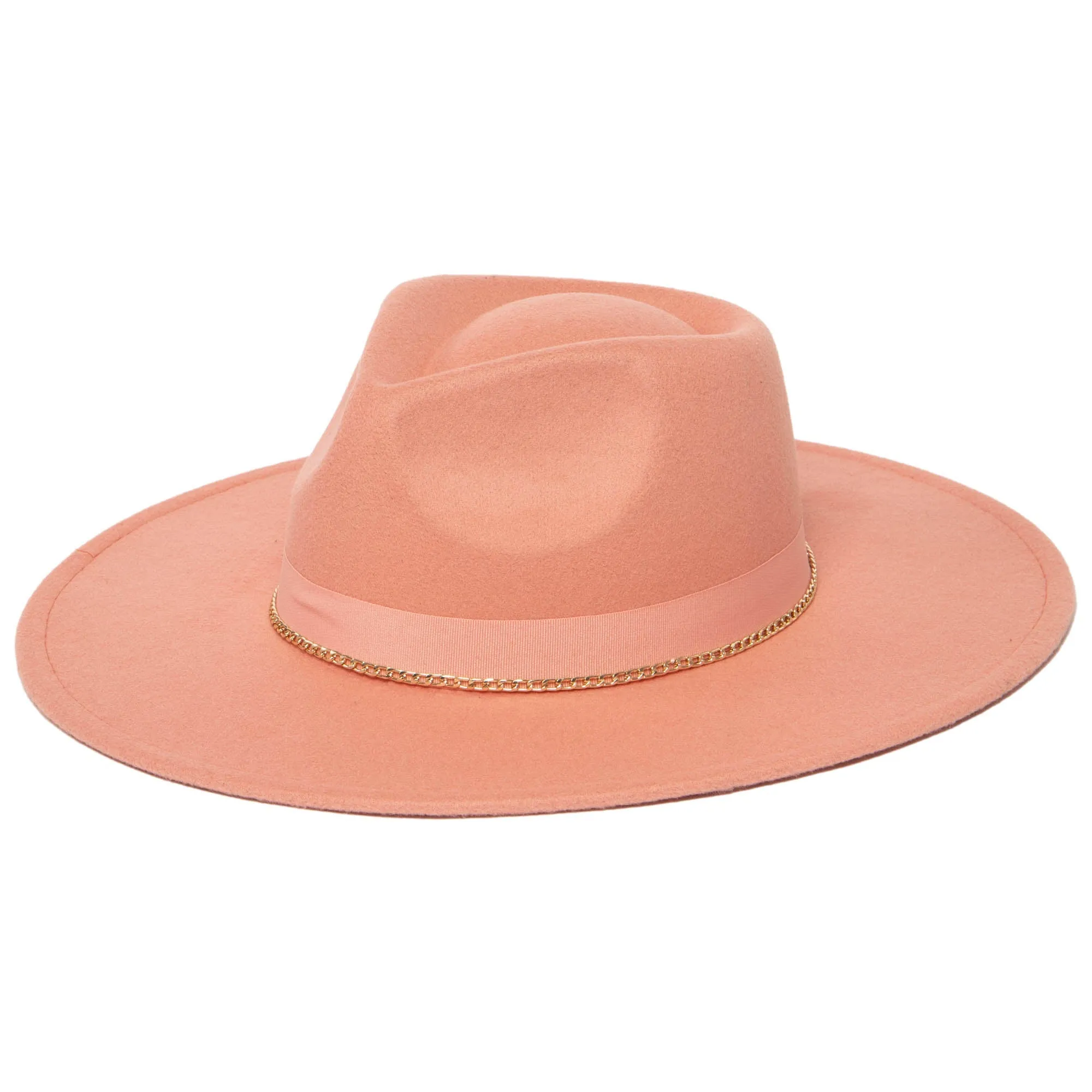 Mia - Faux Felt Fedora with Pinch Crown and Gold Trim Band