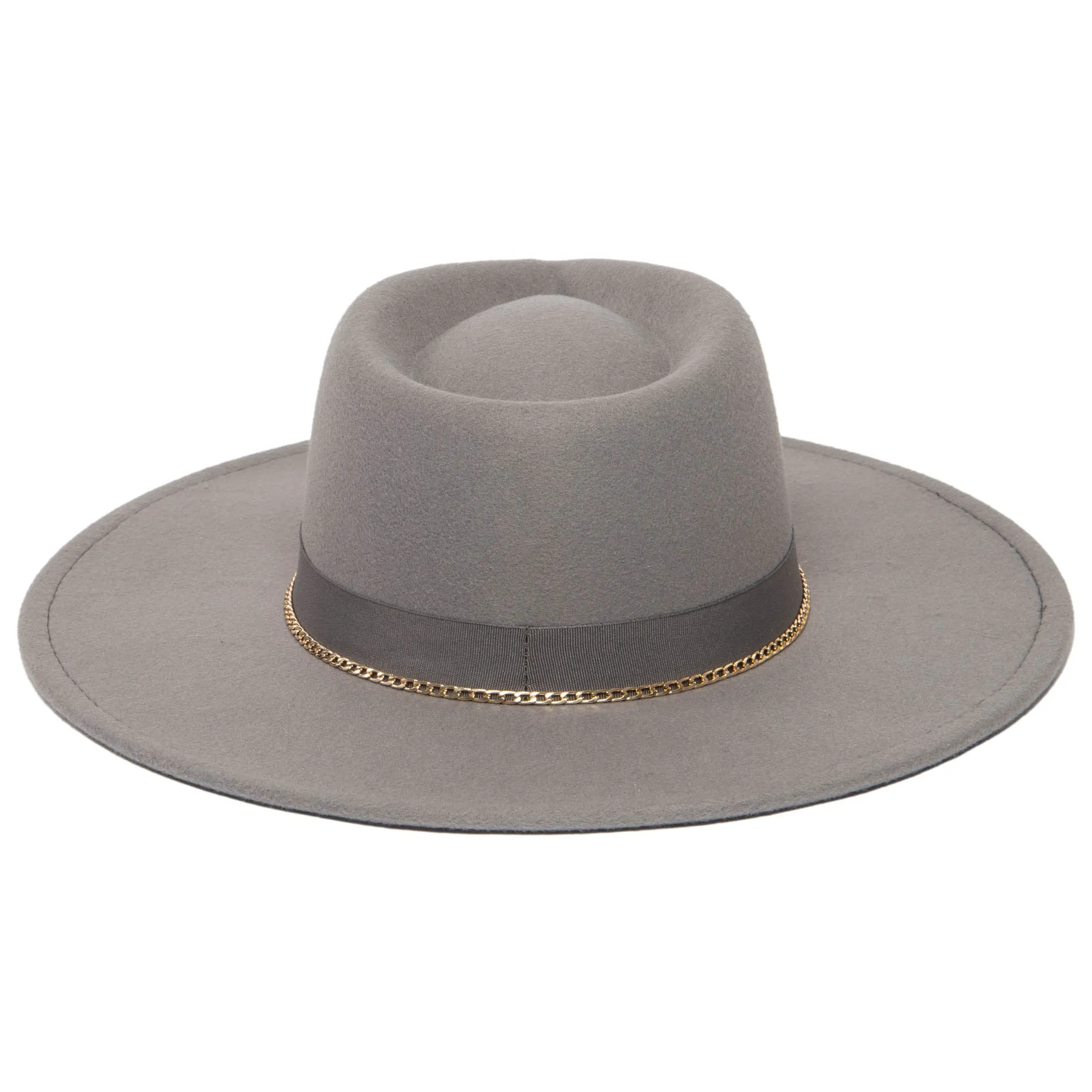 Mia - Faux Felt Fedora with Pinch Crown and Gold Trim Band