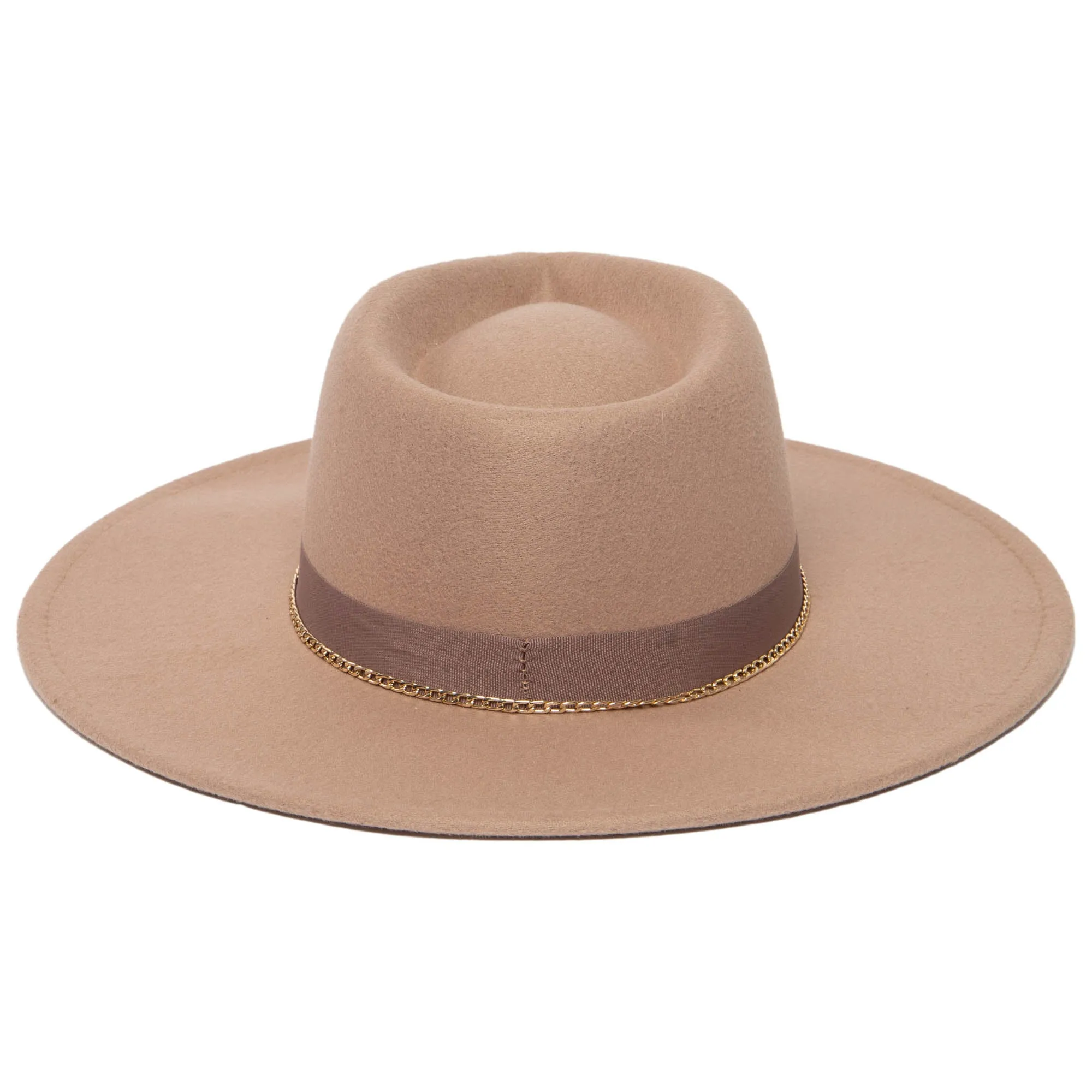 Mia - Faux Felt Fedora with Pinch Crown and Gold Trim Band