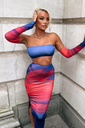 Multi Abstract Print Bandeau Crop Top & Maxi Skirt Co-ord Set - Manna