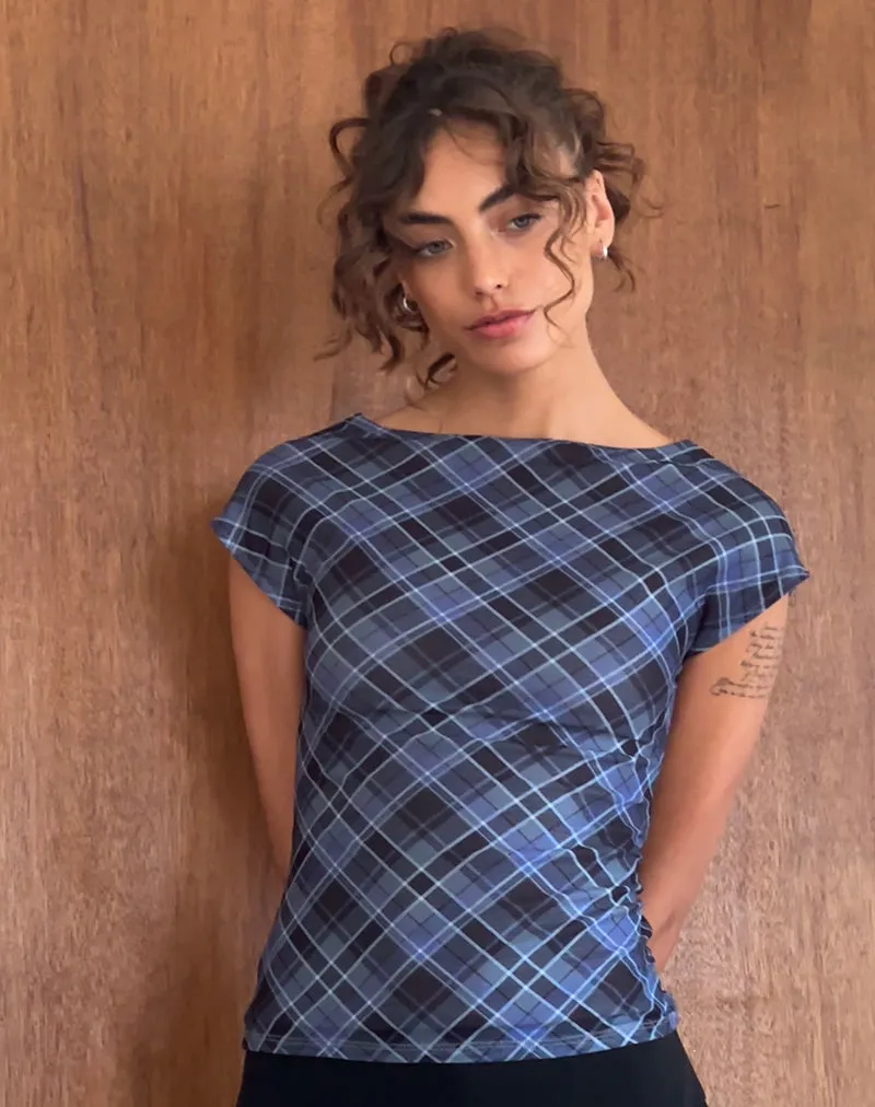 Nova Top in Blue Grey Check Mesh