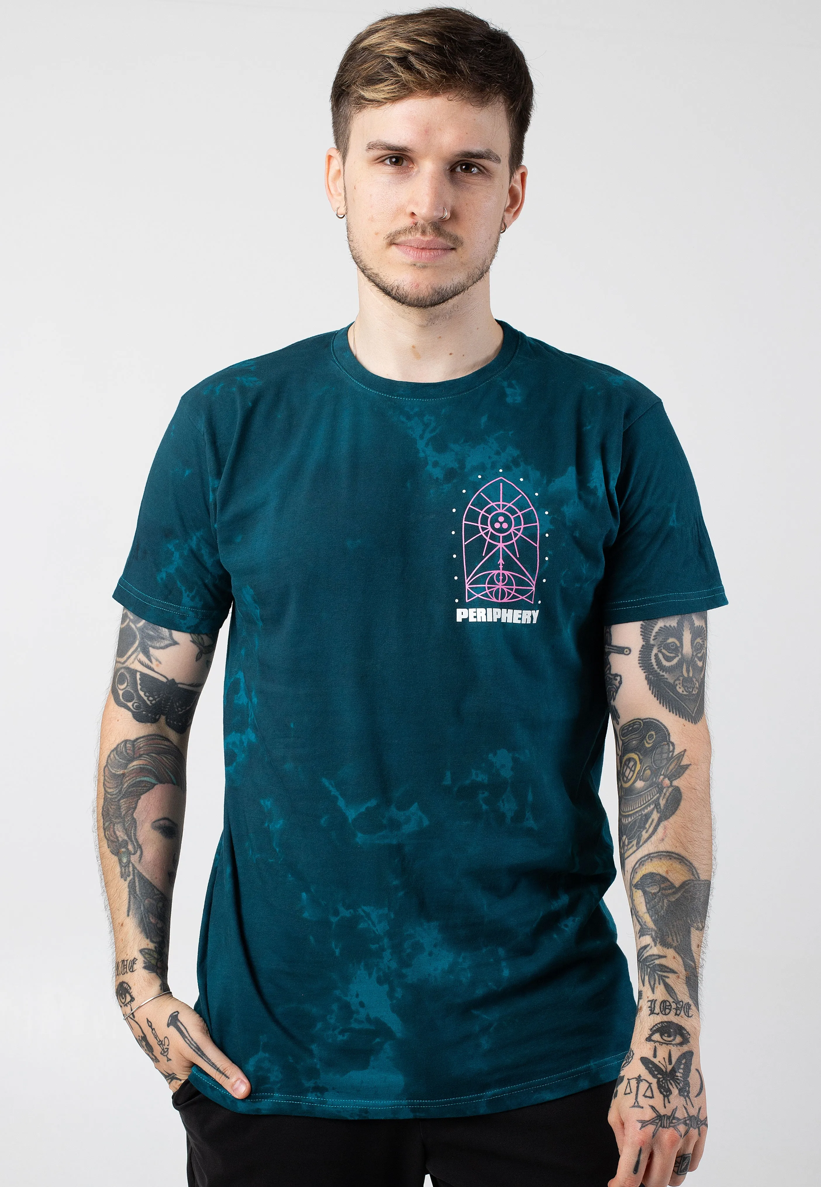 Periphery - 3Dot Geometric Symbols Teal Tie Dye - T-Shirt