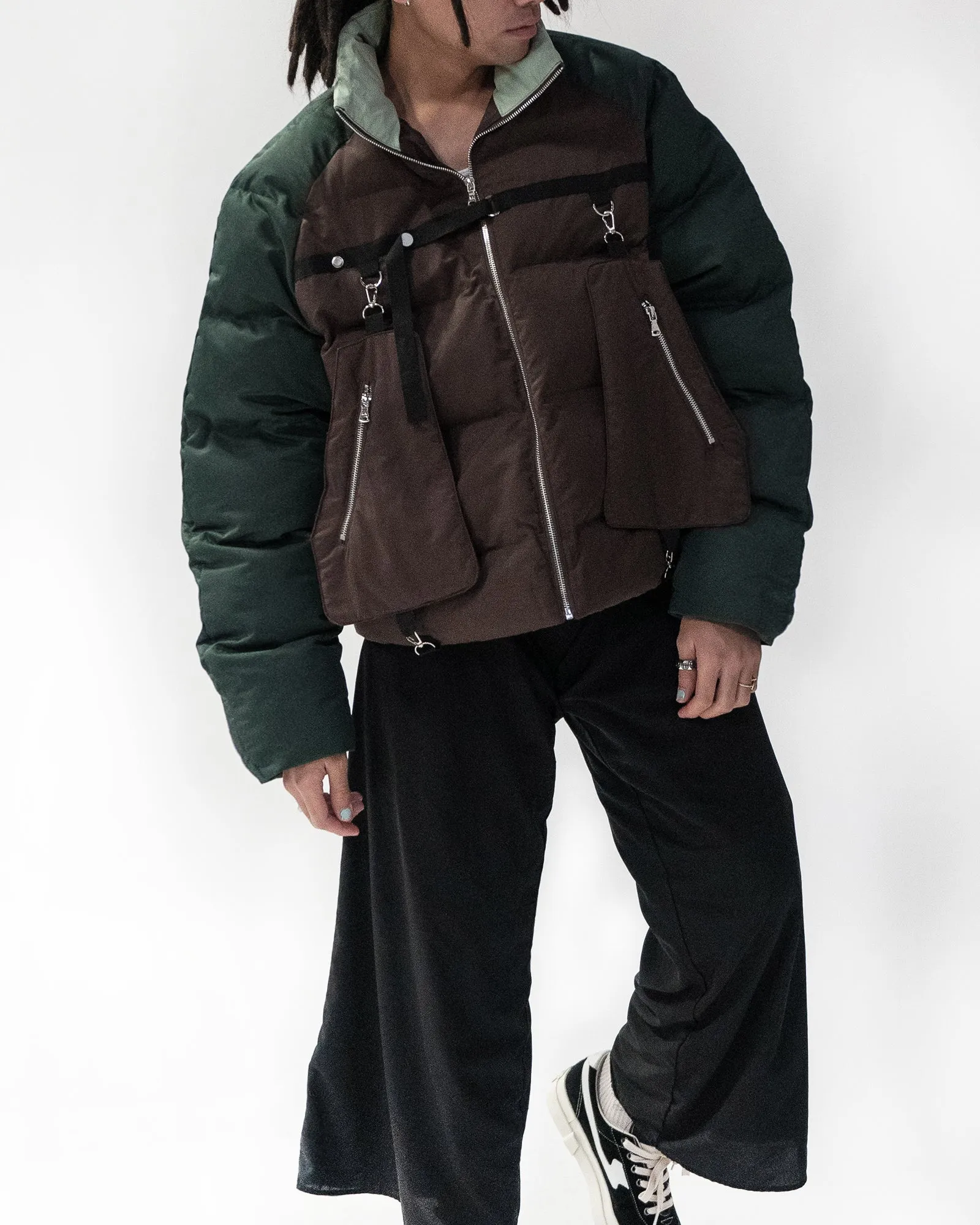 "Daphne" Layered Utility Puffer Jacket (Forest)