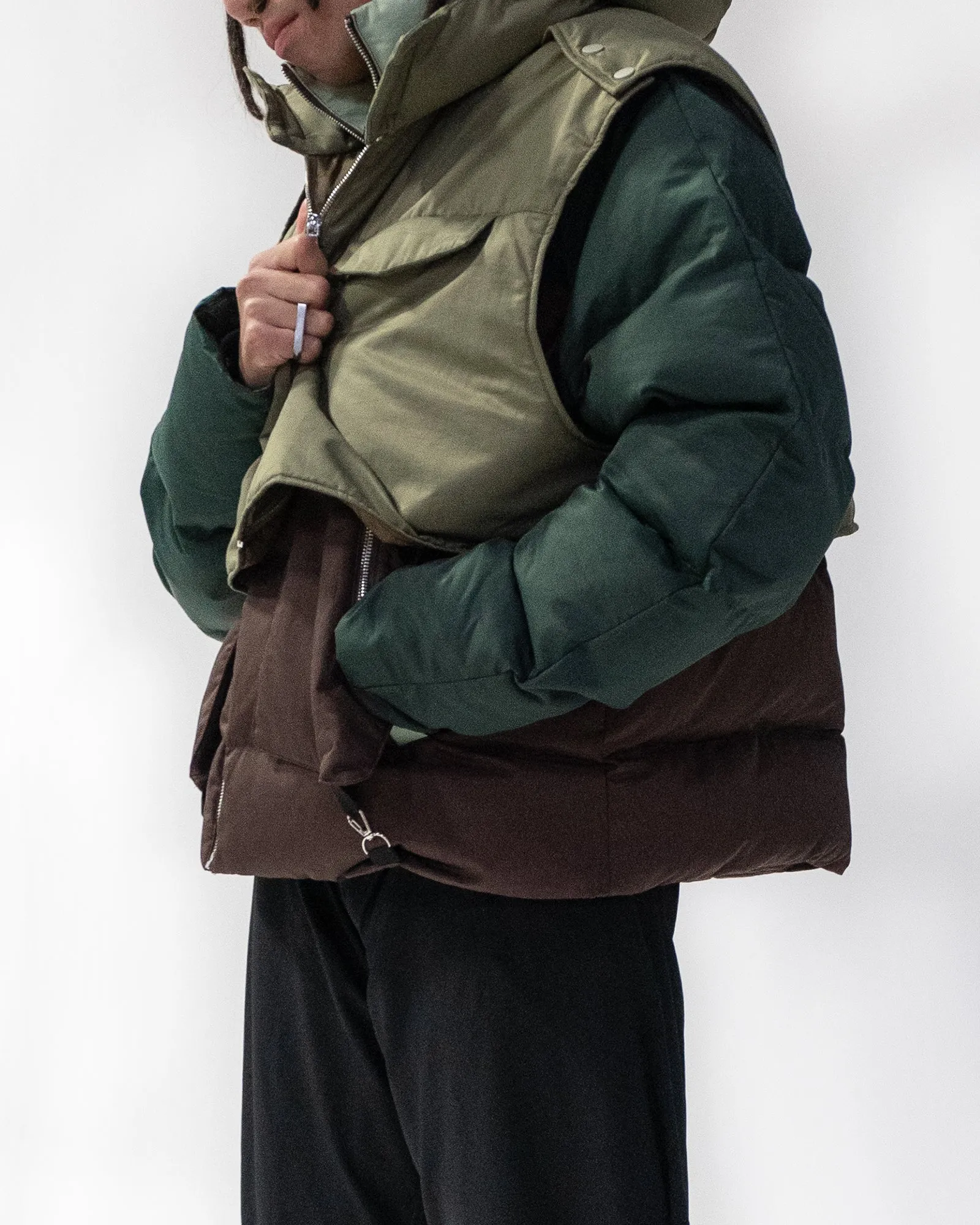 "Daphne" Layered Utility Puffer Jacket (Forest)