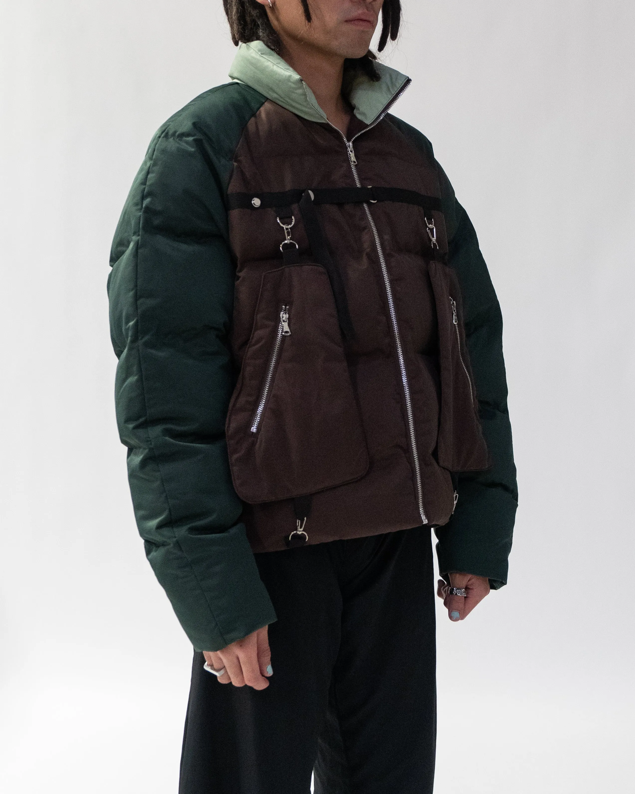 "Daphne" Layered Utility Puffer Jacket (Forest)