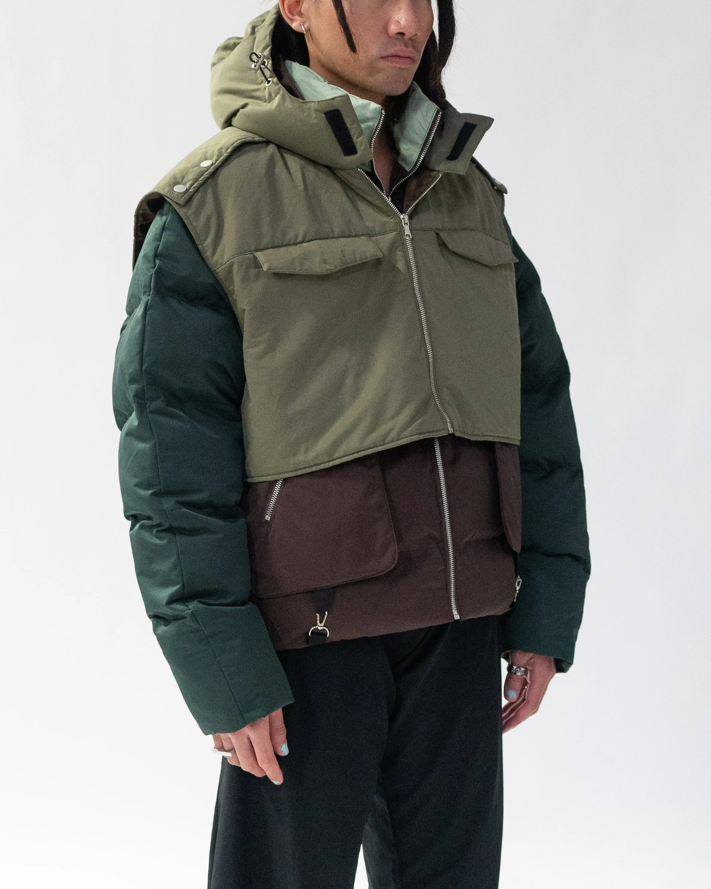 "Daphne" Layered Utility Puffer Jacket (Forest)