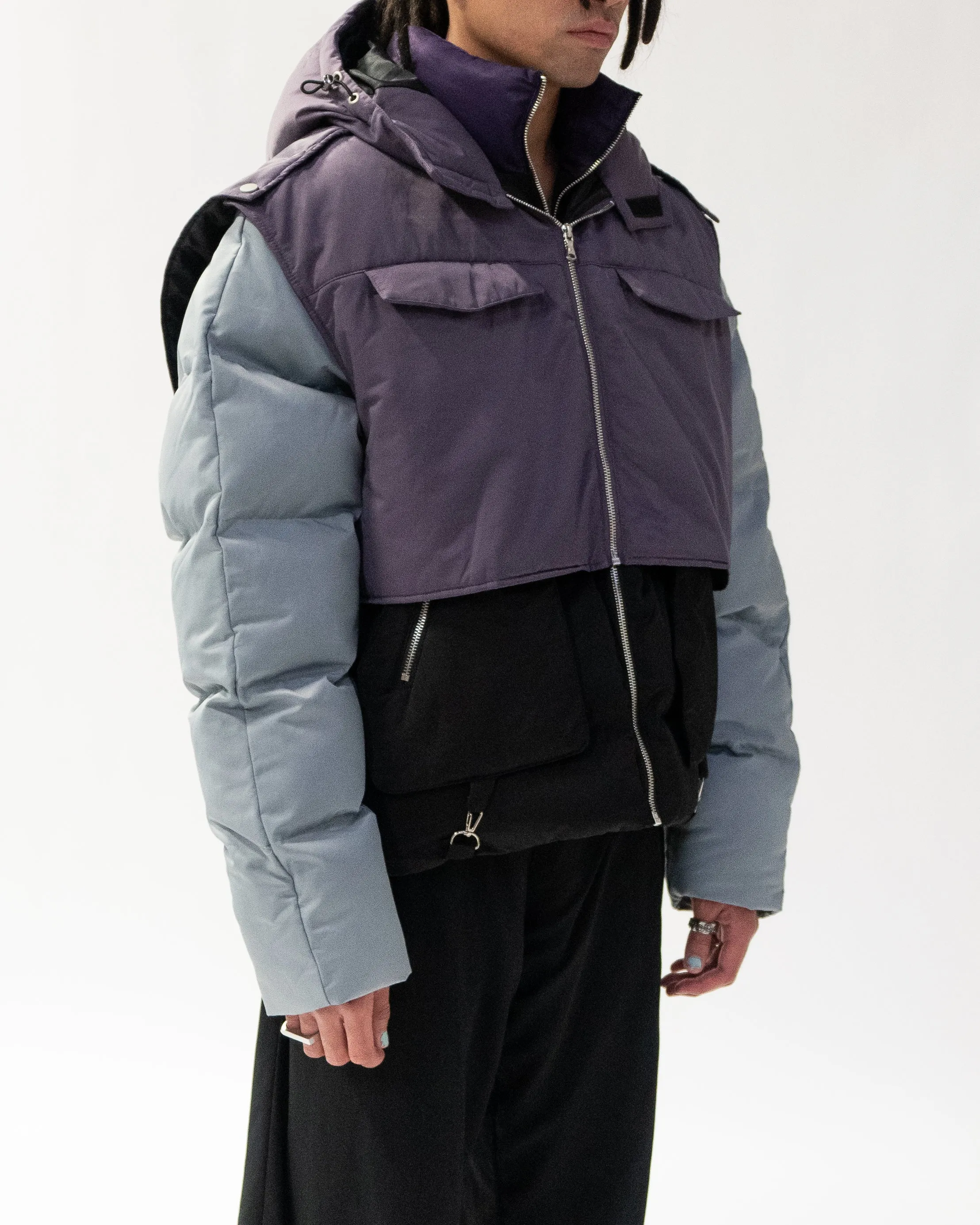 "Daphne" Layered Utility Puffer Jacket (Midnight)