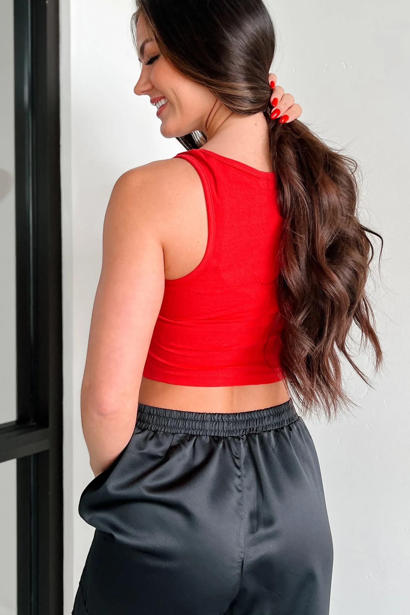 "Woof." Square Neck Crop Top (Red)