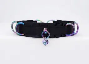 Rainbow and Black Collar with Crystal Heart