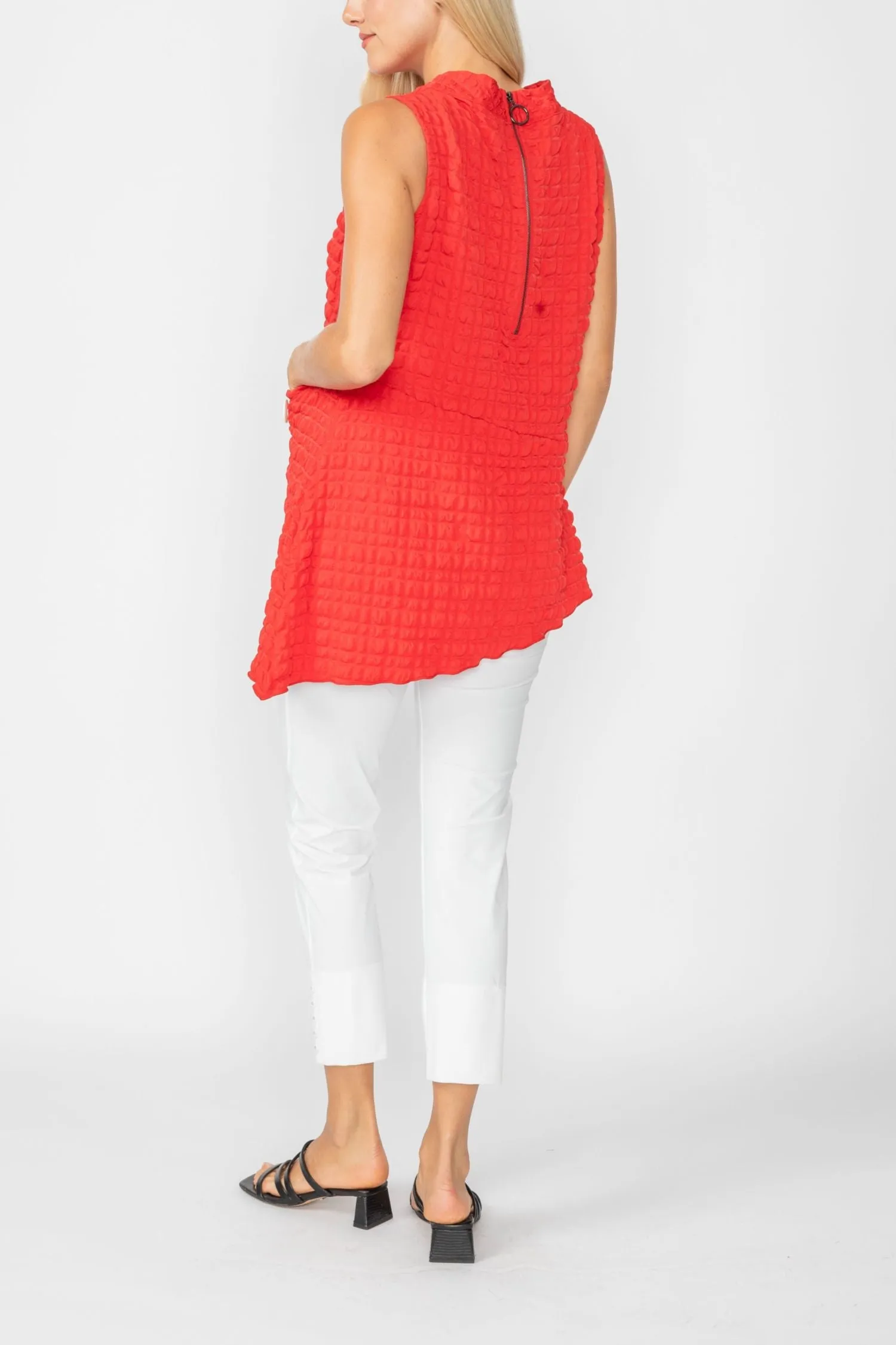 Red Bubble Check Sleeveless Top