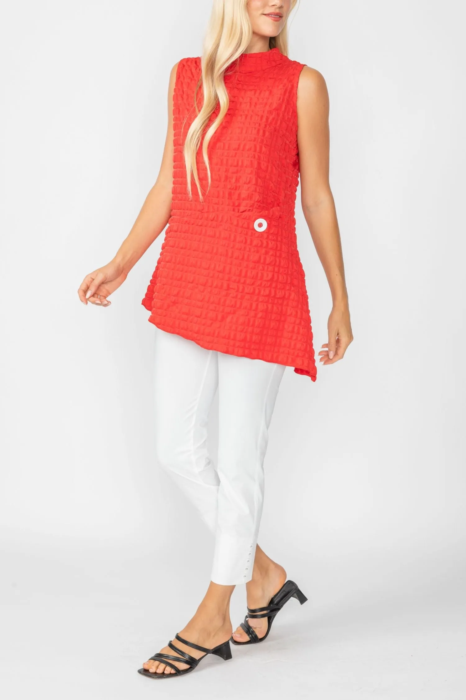 Red Bubble Check Sleeveless Top