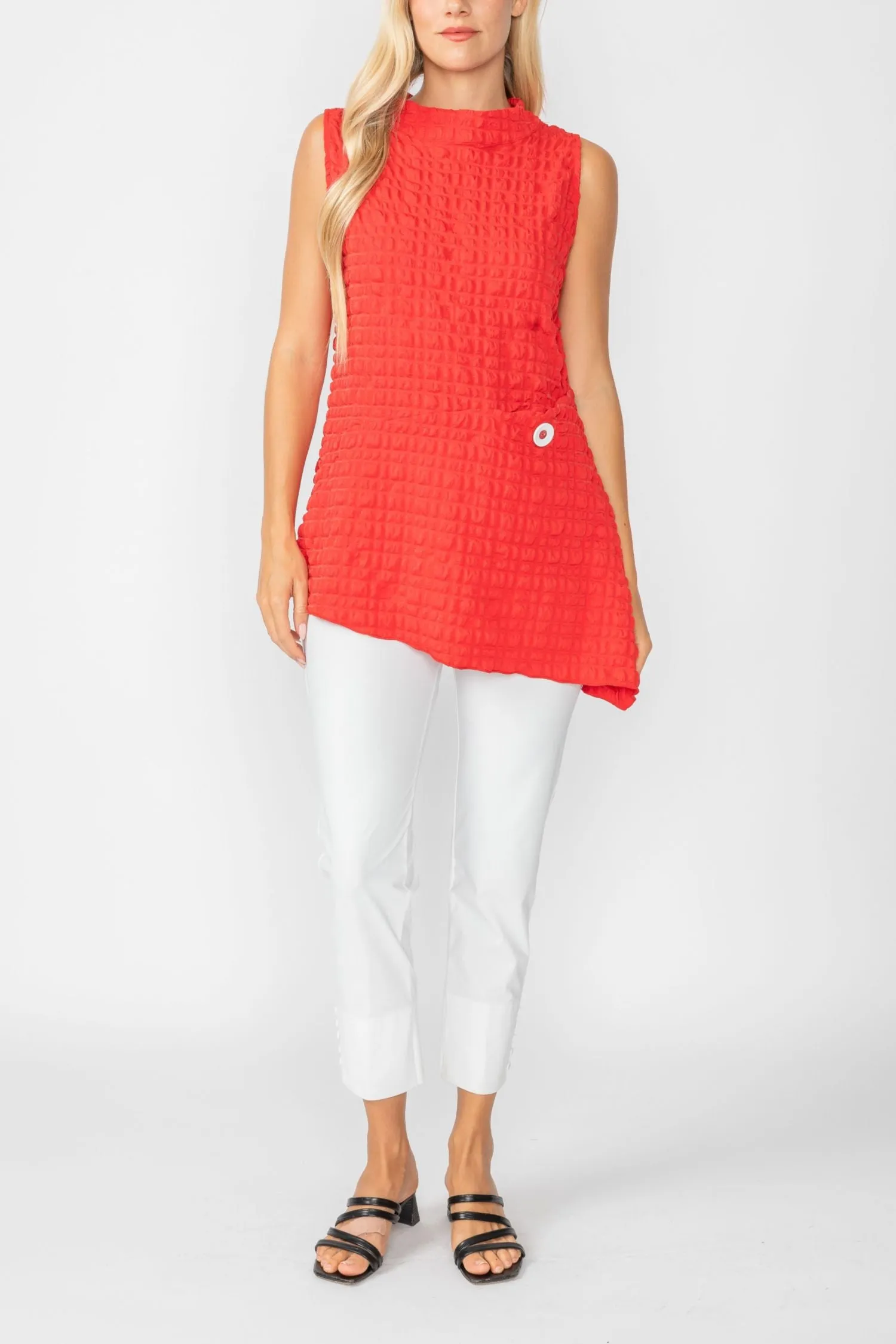 Red Bubble Check Sleeveless Top