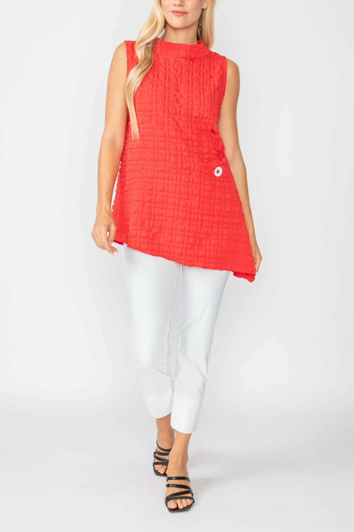 Red Bubble Check Sleeveless Top