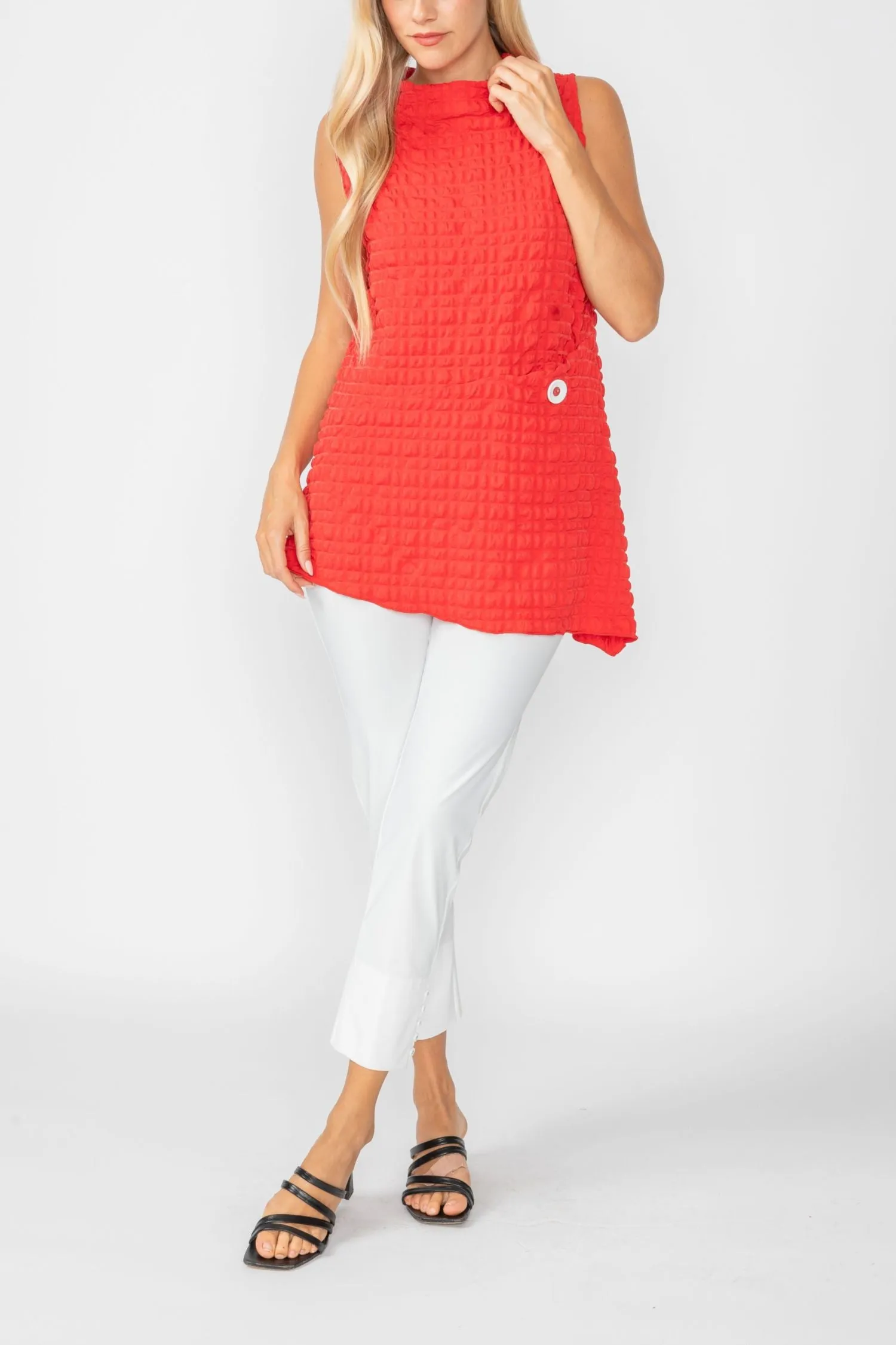 Red Bubble Check Sleeveless Top