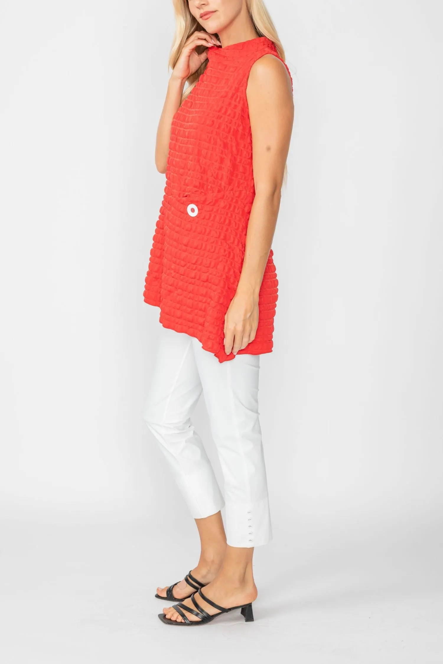 Red Bubble Check Sleeveless Top