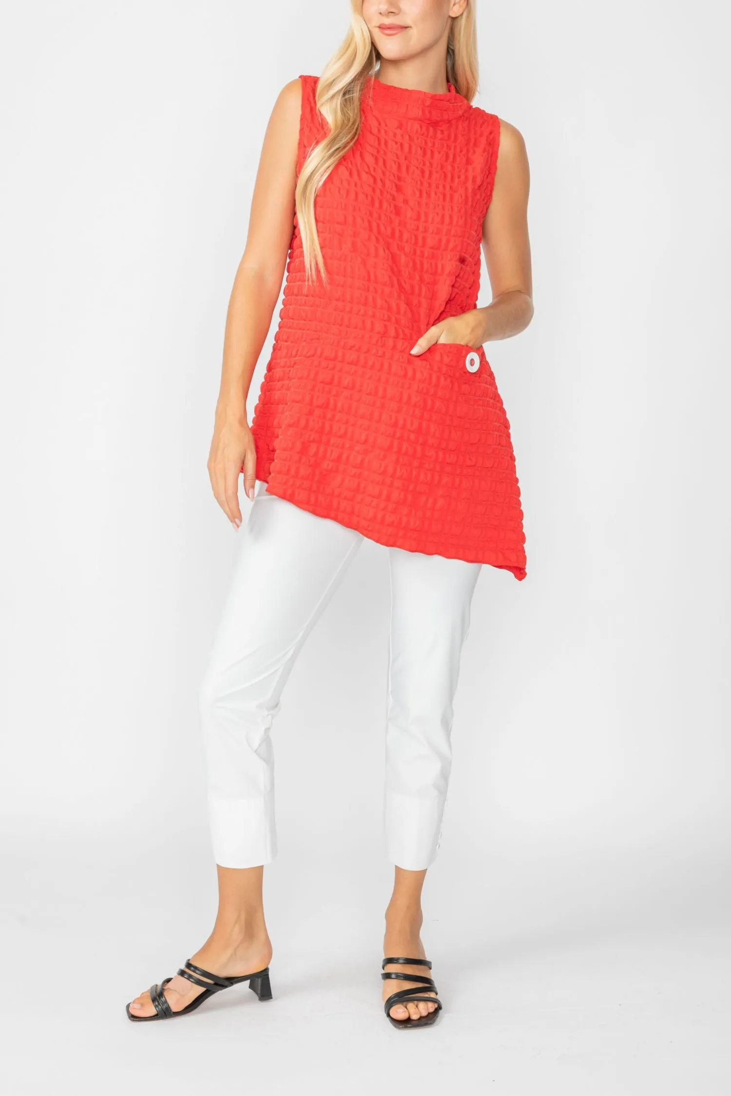 Red Bubble Check Sleeveless Top