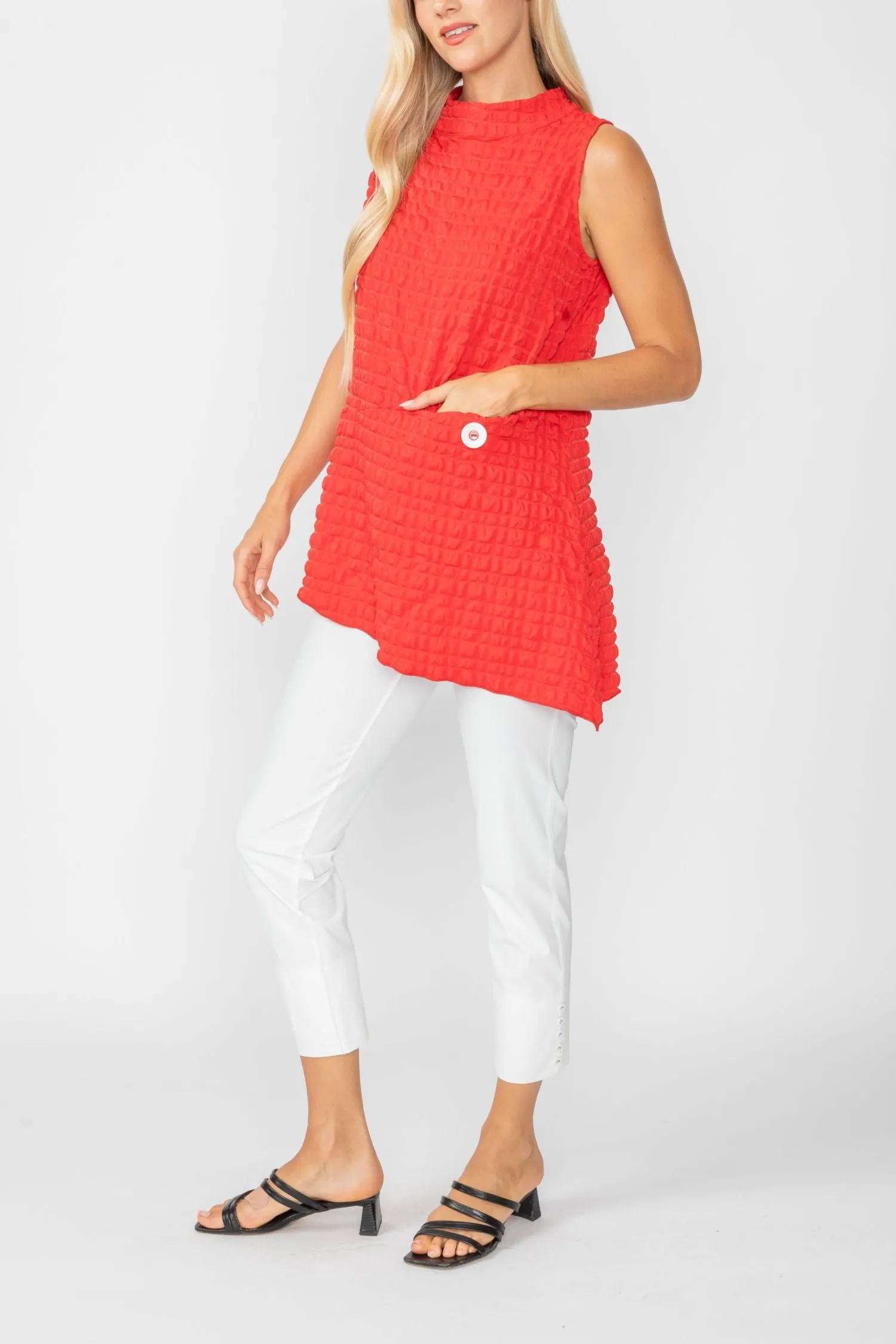 Red Bubble Check Sleeveless Top