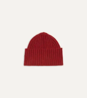 Red Lambswool Ribbed Knit Cap