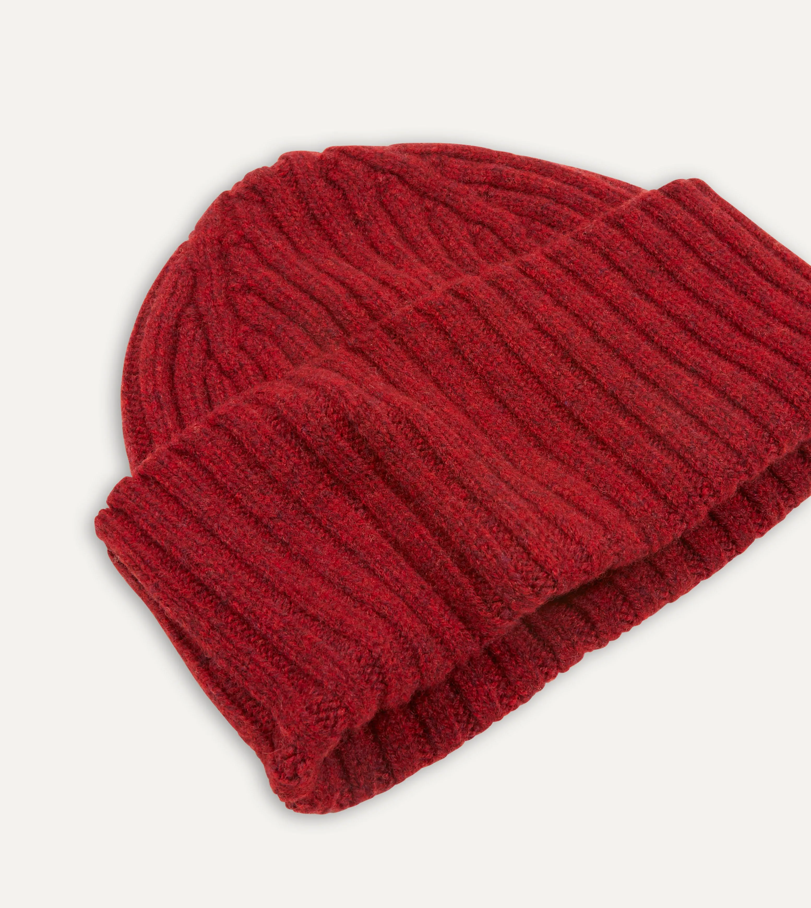 Red Lambswool Ribbed Knit Cap