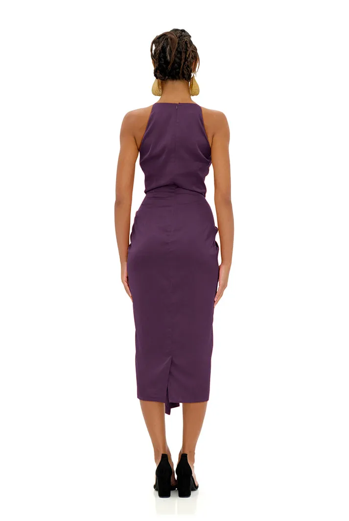 Reni Cut-Out Midi Plum Dress