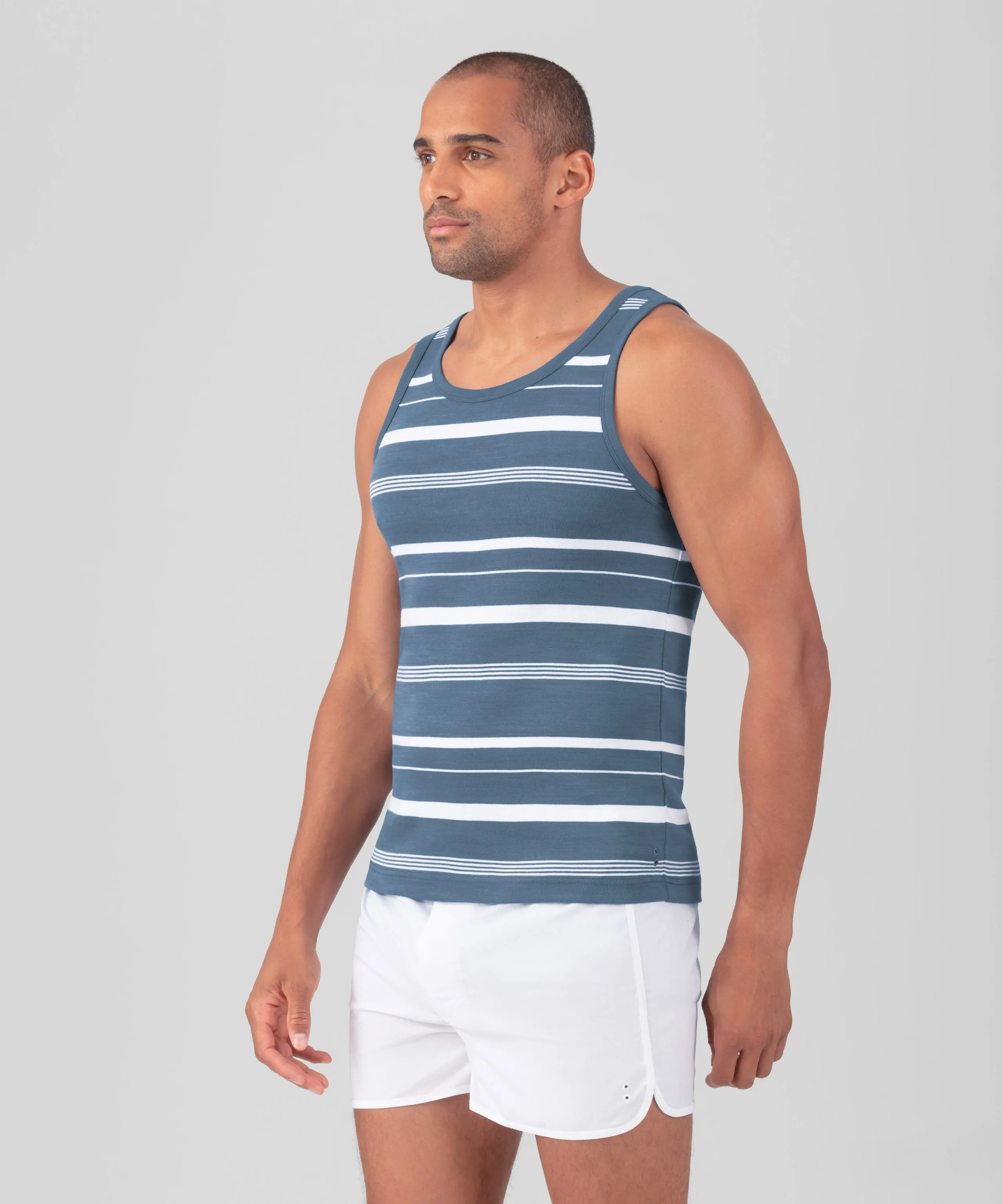 Ribbed Tank Top w. Irregular Stripes: Bering Sea