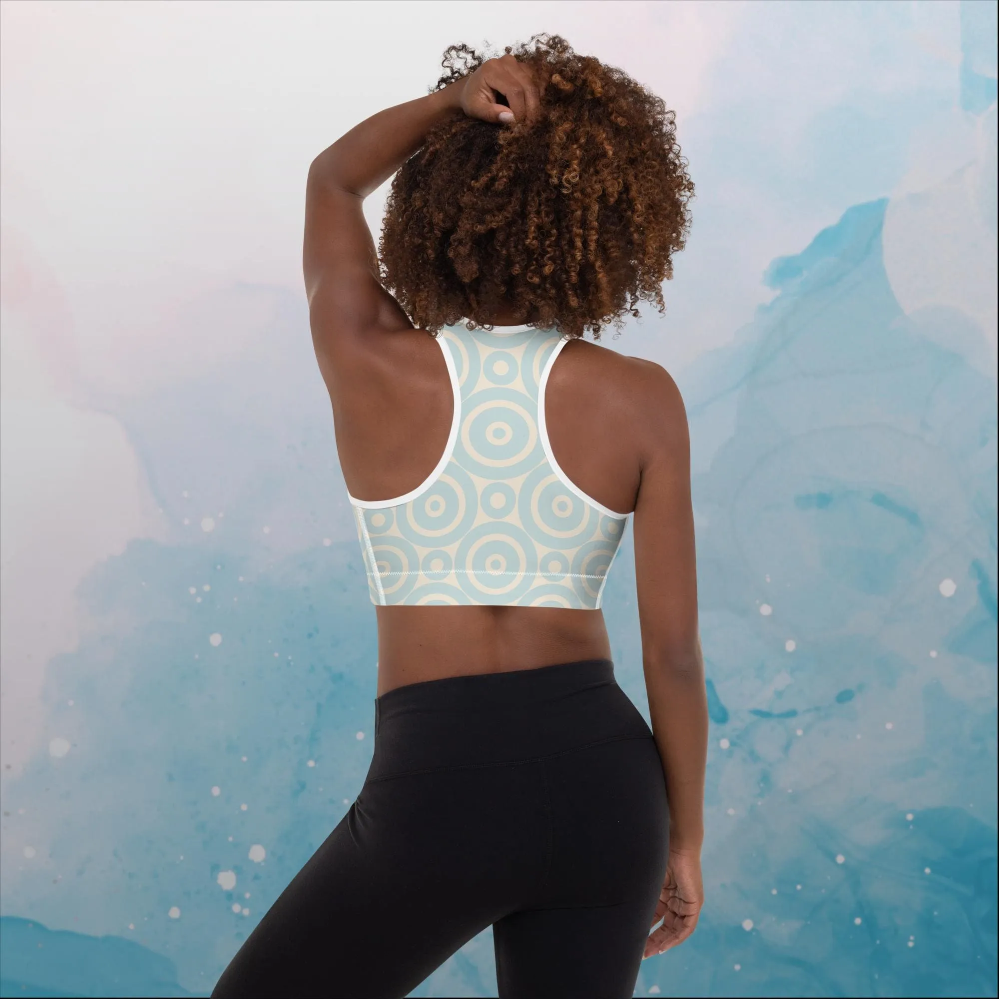 Robins Egg Blue Printed Target Circles Womens Padded Sports Bra